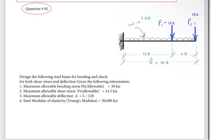 Solved Design the following steel beam for bending and check | Chegg.com