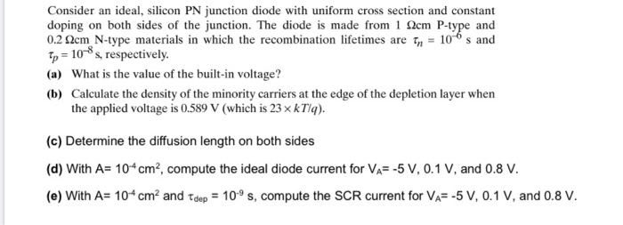 Solved Consider an ideal, silicon PN junction diode with | Chegg.com