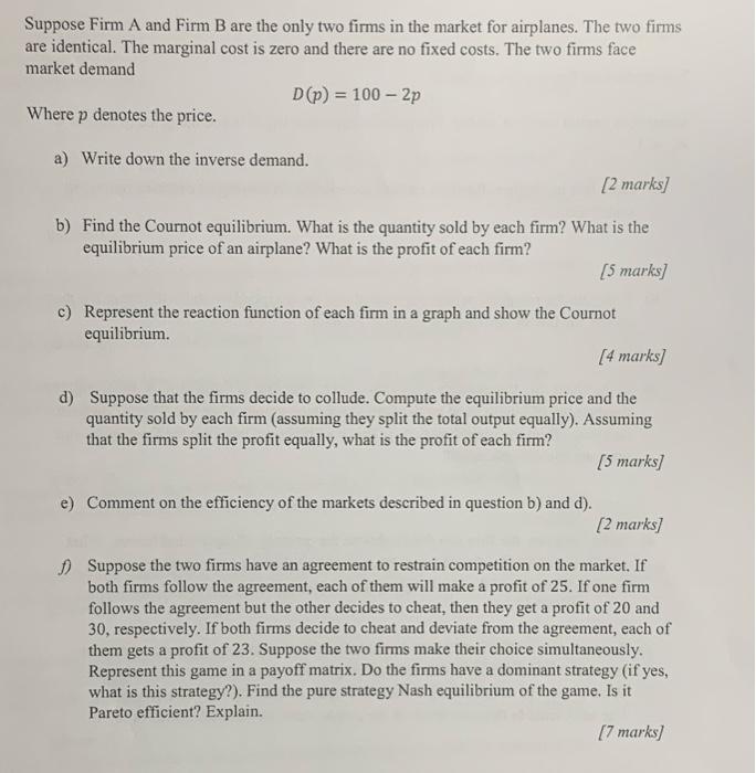 Solved Suppose Firm A And Firm B Are The Only Two Firms In | Chegg.com