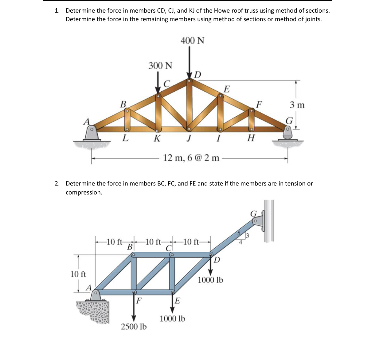 Solved Determine the force in members CD,CJ, ﻿and KJ of the | Chegg.com