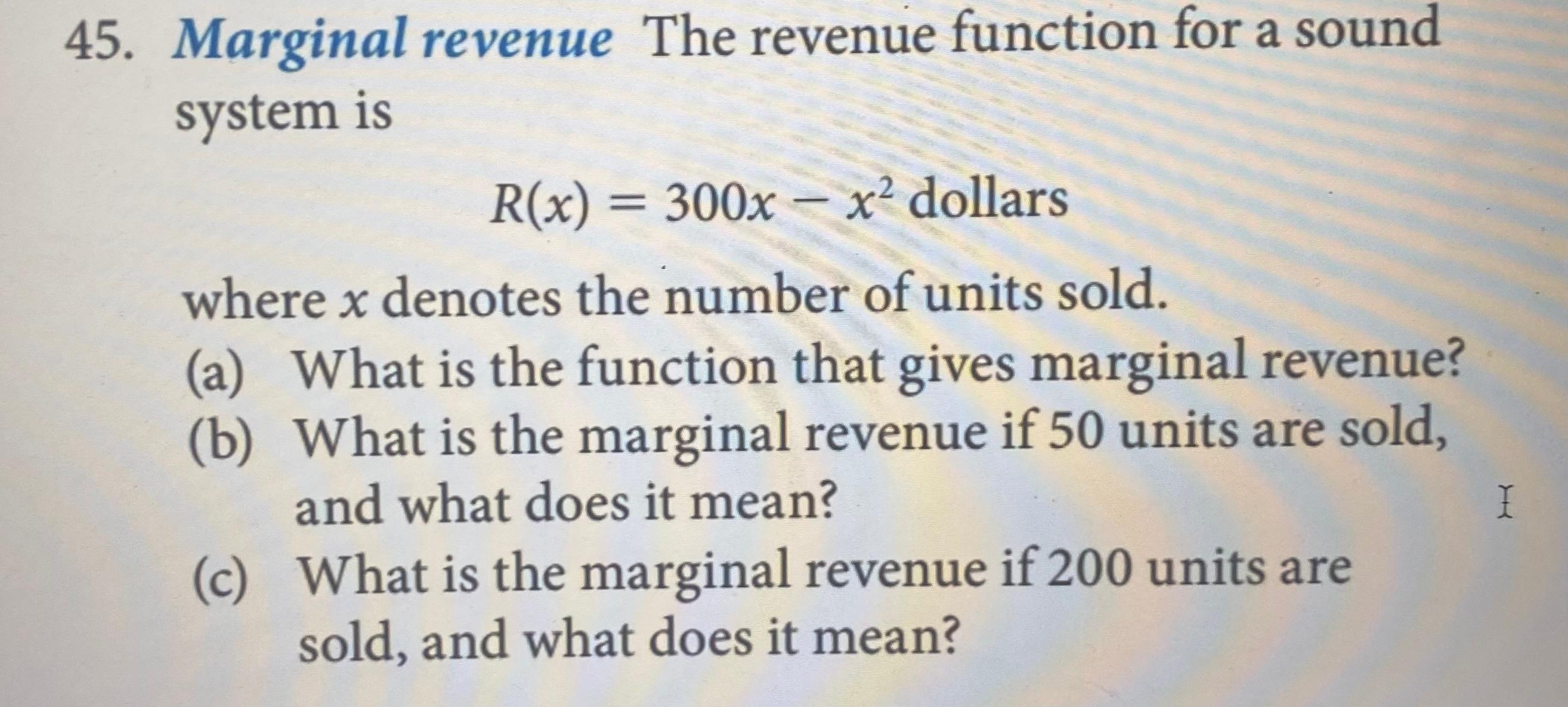 Solved Marginal revenue The revenue function for a sound | Chegg.com