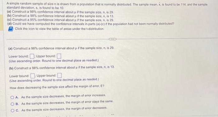 Solved A simple random sample of size n is drawn from a | Chegg.com