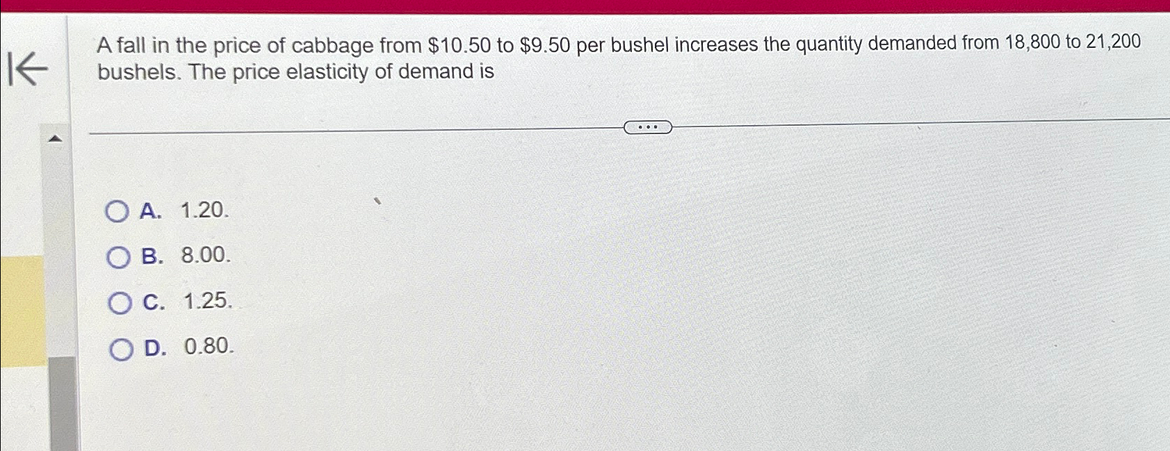 Solved A fall in the price of cabbage from $10.50 ﻿to $9.50 | Chegg.com