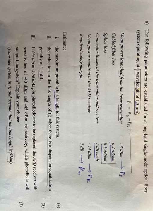 Solved a) The following parameters are established for a | Chegg.com