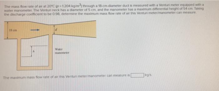 Solved The mass flow rate of air at 20°C (0-1204 kg/m) | Chegg.com