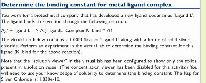 Solved Determine the binding constant for metal ligand | Chegg.com