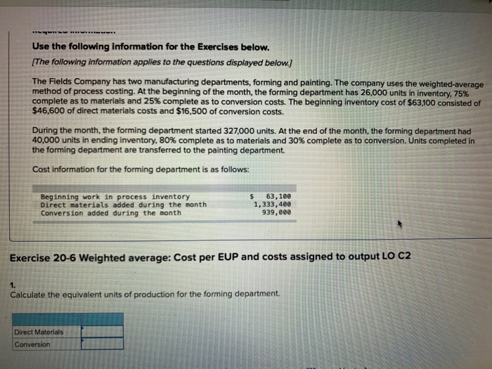Solved Use the following information for the Exercises | Chegg.com