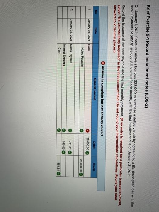 Solved Brief Exercise 9-1 Record Installment Notes (LO9-2) | Chegg.com