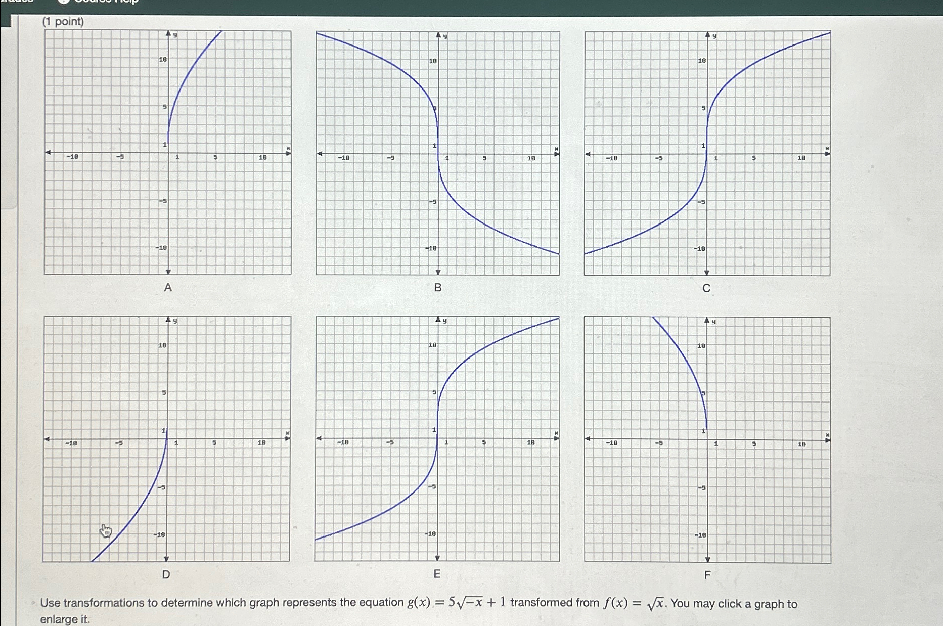 Solved (1 ﻿point)AvUse transformations to determine which | Chegg.com