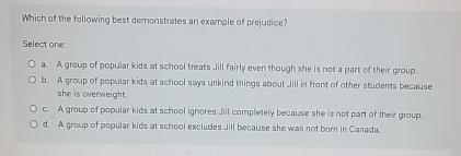 Solved Which of the following best demonstrates an examole | Chegg.com