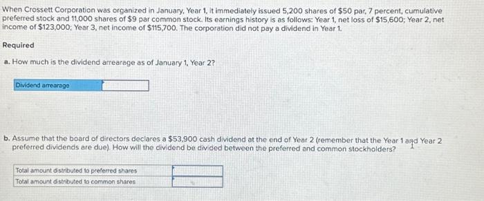 Solved When Crossett Corporation was organized in January, | Chegg.com