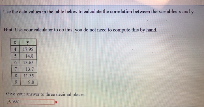 Solved Use the data values in the table below to calculate | Chegg.com