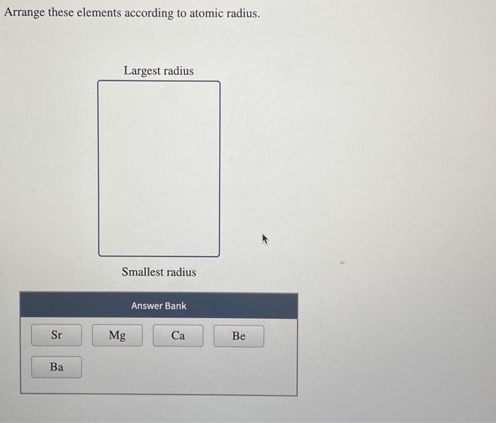 Solved Arrange these elements according to atomic radius. | Chegg.com