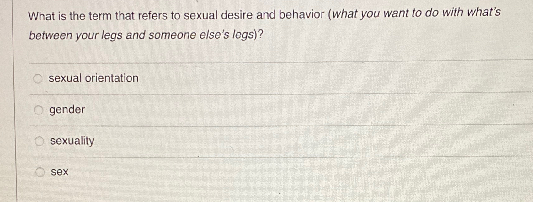 Solved What is the term that refers to sexual desire and | Chegg.com