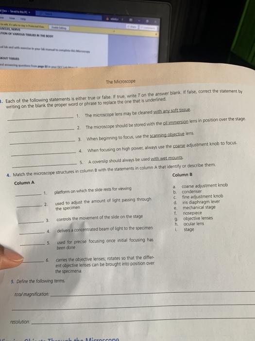 Solved The Microscope 3. Each of the following statements is | Chegg.com