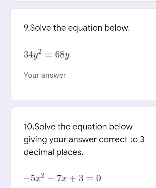 Solved 9.Solve The Equation Below. 34y2 = 687 Your Answer | Chegg.com