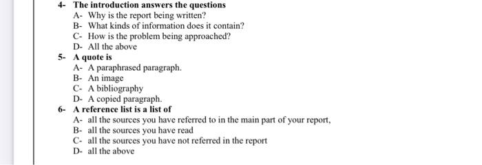 Solved 4- The introduction answers the questions A- Why is | Chegg.com