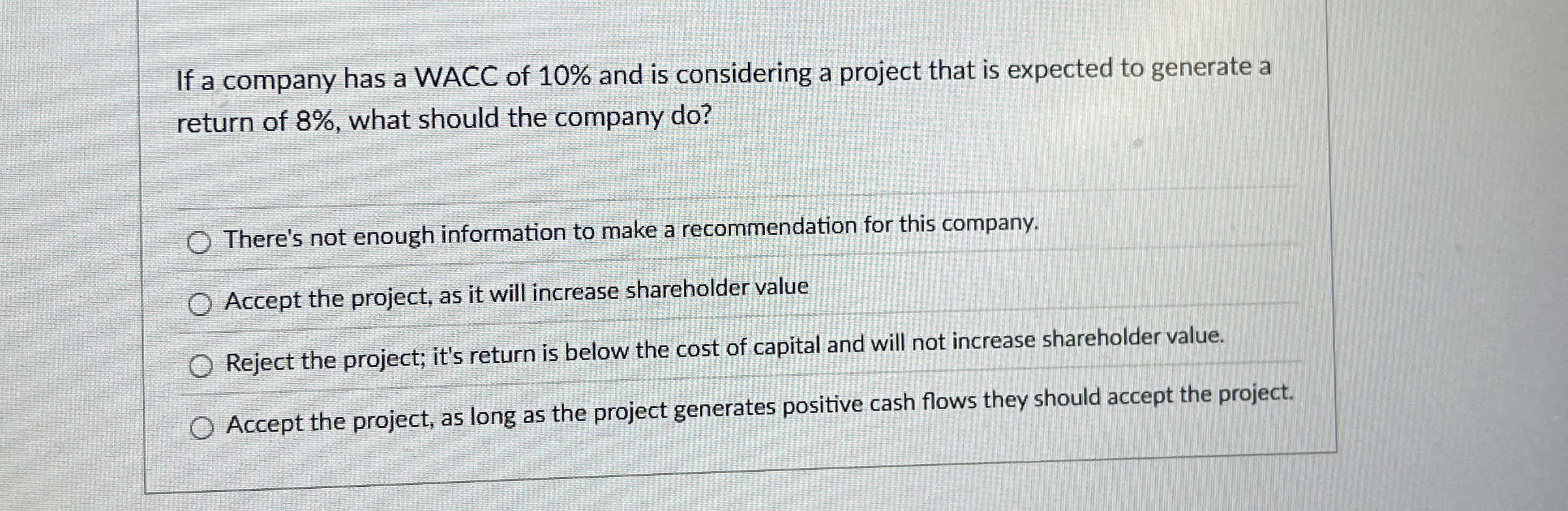 Solved If A Company Has A Wacc Of And Is Considering A Chegg Com