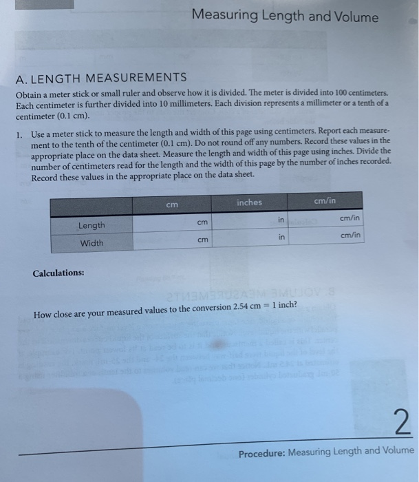 Solved Measuring Length and Volume A. LENGTH MEASUREMENTS | Chegg.com