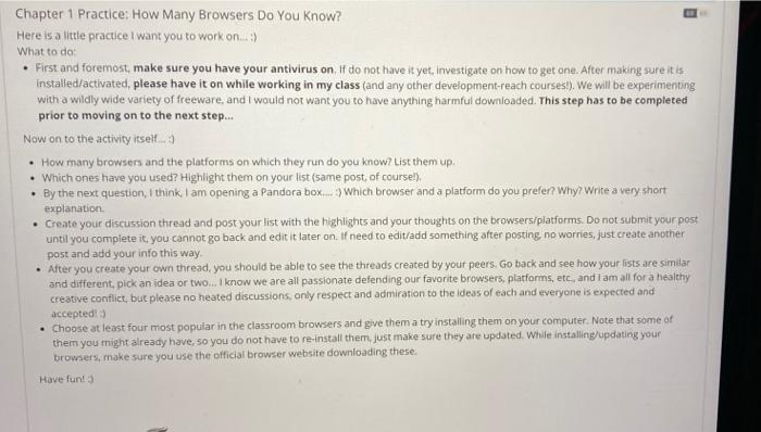 Solved Chapter 1 Practice: How Many Browsers Do You Know? | Chegg.com