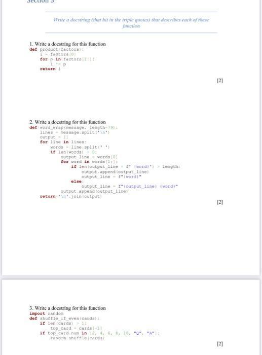 Solved Write a docstring (that thit in the triple guotes) | Chegg.com