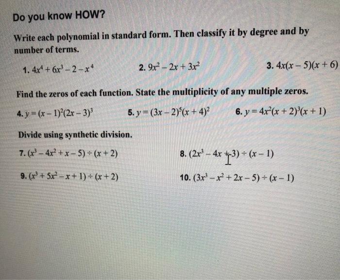 Solved Do you know HOW? Write each polynomial in standard | Chegg.com