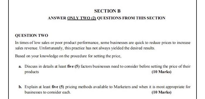 Solved SECTION B ANSWER ONLY TWO (2) QUESTIONS FROM THIS | Chegg.com