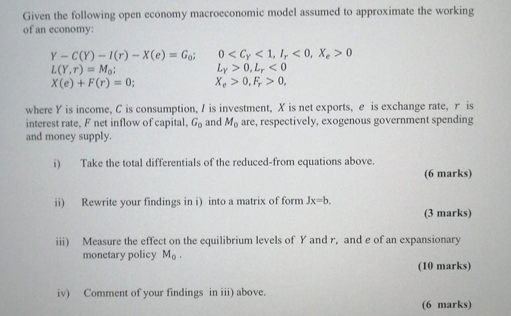 Solved Given The Following Open Economy Macroeconomic Model | Chegg.com