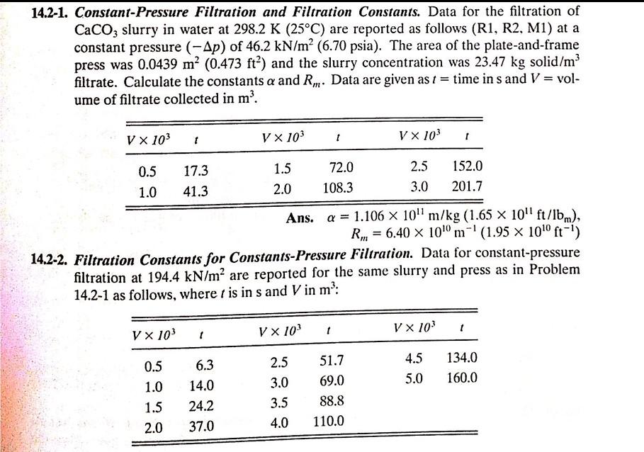 Solved 14.21. ConstantPressure Filtration and Filtration