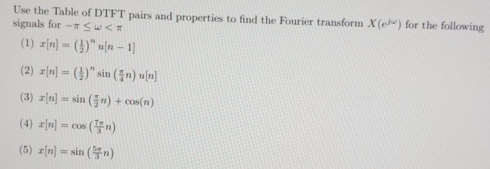 Solved Use the Table of DTFT pairs and properties to find | Chegg.com