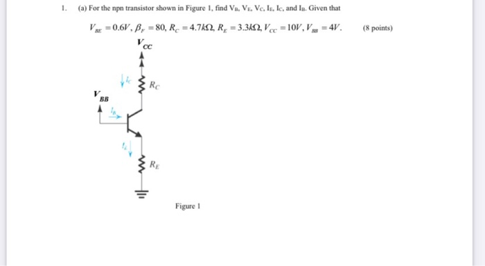 Solved 1. (a) For the npn transistor shown in Figure 1, find | Chegg.com