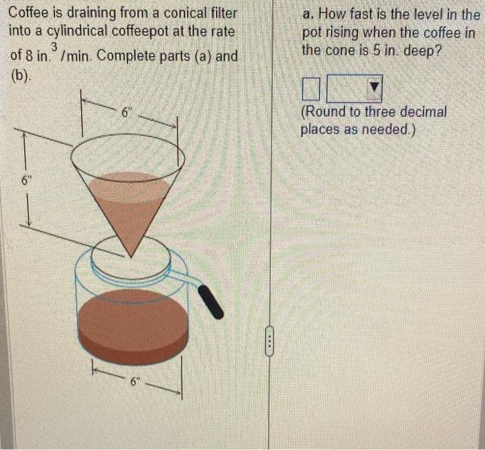 Solved Coffee is draining from a conical filter into a