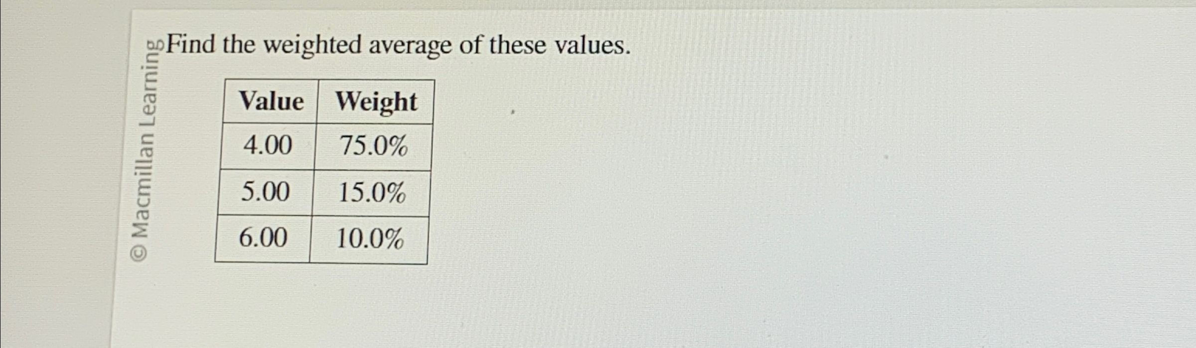 Solved Find the weighted average of these | Chegg.com