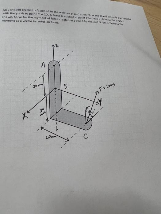 Solved An L-shaped bracket is fastened to the wall ( x−z | Chegg.com
