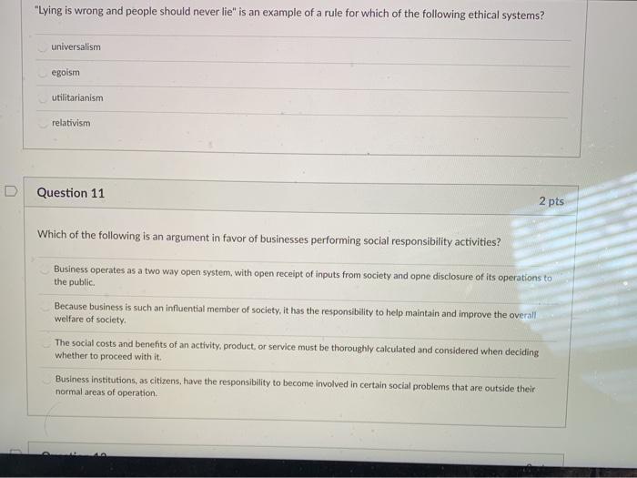 Solved "Lying is wrong and people should never lie" is an | Chegg.com