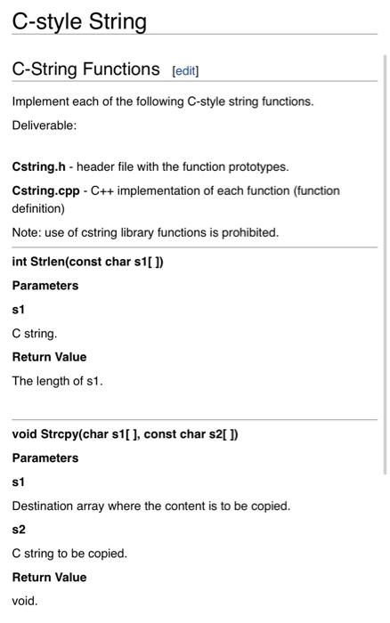 Solved C-style String C-String Functions [edit] Implement | Chegg.com