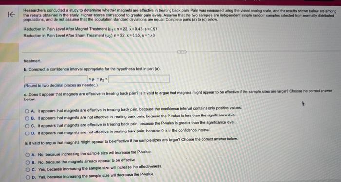 Solved Researchers conducted a study to determine whether | Chegg.com