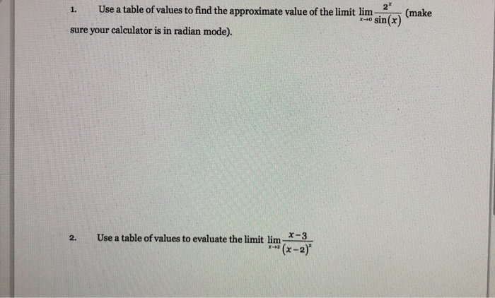 Solved 1. Use a table of values to find the approximate | Chegg.com