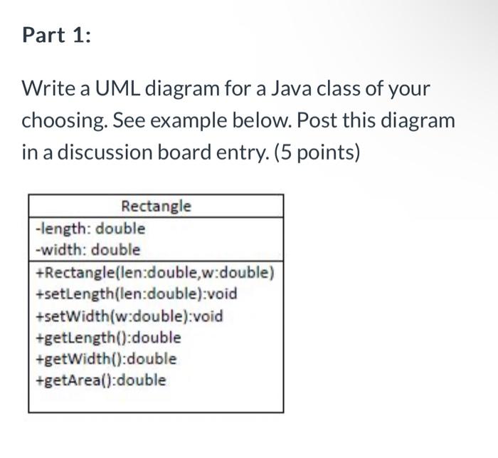 Write a UML diagram for a Java class of your | Chegg.com