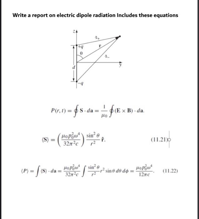 Solved Write a report on electric dipole radiation Includes | Chegg.com