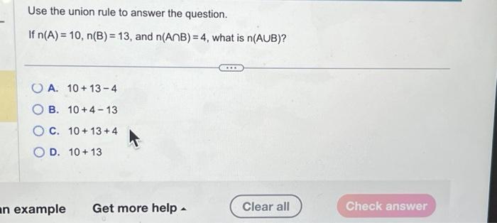 Solved Use the union rule to answer the question. If | Chegg.com
