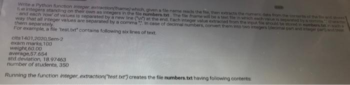 Solved White Python function integer extraction(Mare) which | Chegg.com image.