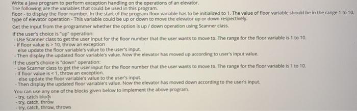 Solved Write a Java program to perform exception handling on | Chegg.com