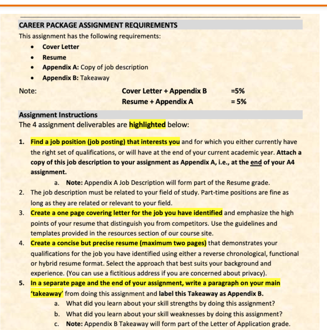 CAREER PACKAGE ASSIGNMENT REQUIREMENTS This | Chegg.com