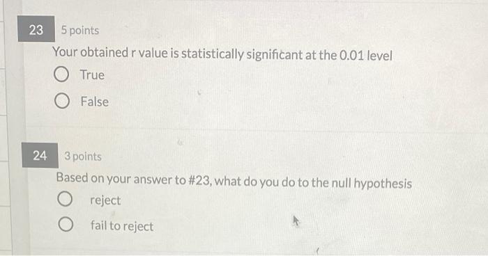 Solved 23 5 points Your obtained r value is statistically | Chegg.com
