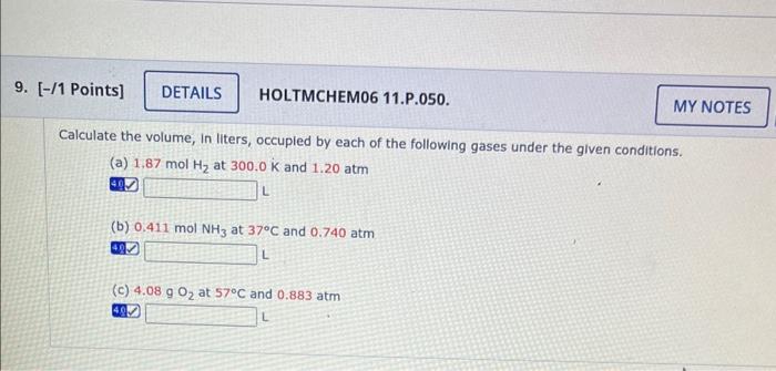 Solved Calculate The Volume, In Liters, Occupled By Each Of | Chegg.com