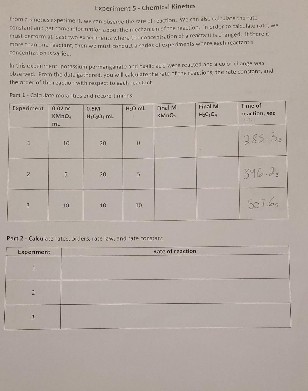 experiment 5 chemical reactions and equations answers