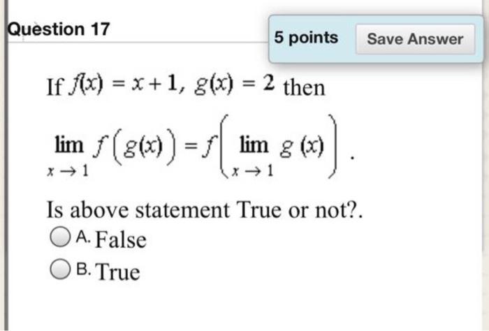 Solved Question 17 5 points Save Answer If (x) = x+1, g(x) = | Chegg.com