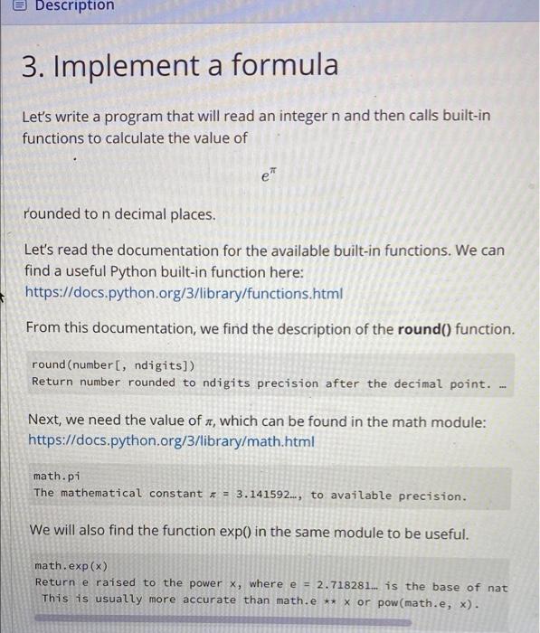 Solved Description 3. Implement a formula Let's write a | Chegg.com