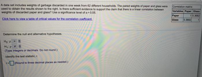 Solved A data set includes weights of garbage discarded in | Chegg.com